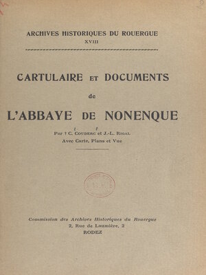 cover image of Cartulaire et documents de l'abbaye de Nonenque